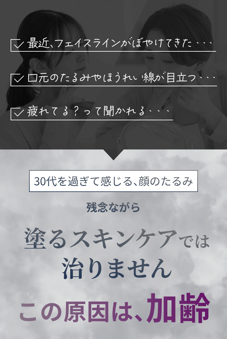 30代を過ぎて感じる、顔のたるみ。この原因は加齢